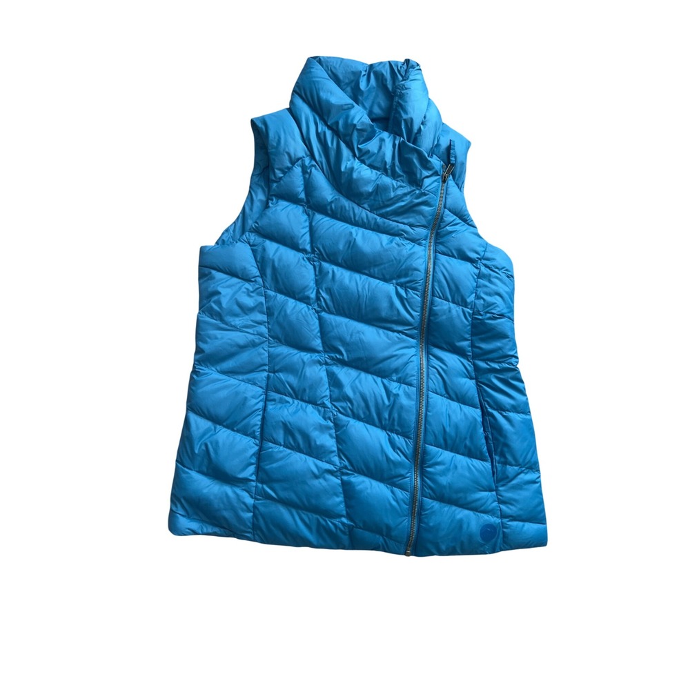LL Bean Womens Blue Asymmetrical Zip Down Puffer Vest Funnel Neck Size M